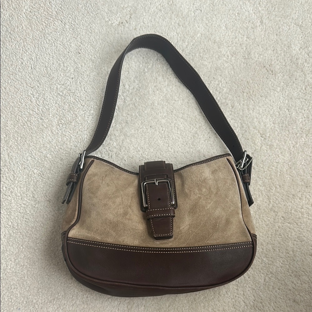 Coach Two-Tone Brown Leather and Suede Shoulder Bag